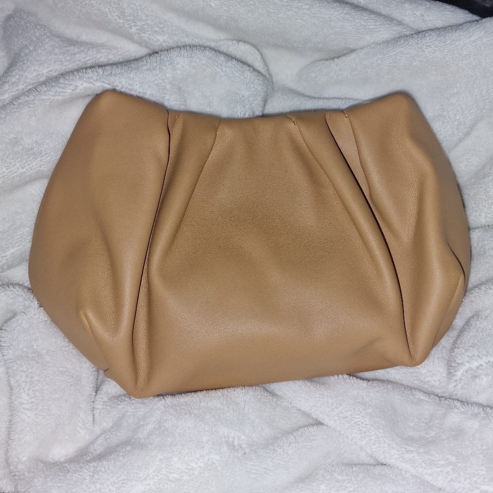 OAK + FORT Tan Clutch with Ruched Design